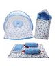 Fareto Combo of 4 Pcs Bedding Set with Net & Carry Bag Star & Moon Print - Blue