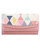 THE CLOWNFISH Ladyluxe Collection Printed Handicraft Fabric & Faux Leather Womens Wallet Clutch Ladies Purse with Multiple Card Slots (Multicolour-Geometric Design)