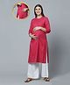 Zelena Three Fourth Sleeves Floral Motif Foil Printed Maternity Feeding Kurta - Pink