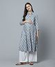 Zelena Three Fourth Sleeves Floral Motif Printed Maternity Feeding With Pockets Kurta  - Blue