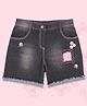 Cutecumber Button Down Floral Embroidered Denim Shift Shorts - Charcoal  Black