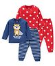Babyhug Interlock Cotton Knit Full Sleeves Night Suit Stripes & Star Print Pack of 2 - Red & Blue