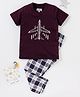 Nite Flite Half Sleeves Aeroplane Printed & Checked Night Suit - Multi Colour