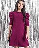 Hola Bonita Half Puff Sleeves Shimmer Textured Party Dress- Pink