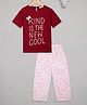 Budding Bees Half Sleeves Kind Is The New Cool Floral Printed & Candy Pin Striped Night Suit - Dark Pink