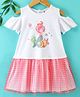 ToffyHouse Cotton Woven Half Sleeves Party Frock Mermaid Print - White & Pink