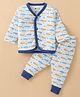 Bodycare Antibacterial Thermal Cotton Full Sleeves T-Shirt Pajamas With Aircraft Print - Off White & Blue