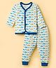 Bodycare Antibacterial Thermal Cotton Full Sleeves T-Shirt Pajamas With Aircraft Print - Off White & Blue