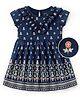Earthy Touch 100% Cotton Knit Half Sleeves  Ethnic Dresses with Floral Print - Navy Blue