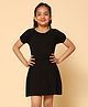 Kids Cave 95% Cotton 5% Elastane Bio Washed Half Sleeves Smoking Details One Piece Dress - Black