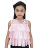 Tiny Girl Sleeveless Flower Applique & Sequin Embellished Layered Top - Pink