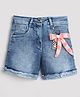 Tiny Girl Button Down Washed Denim Shorts With Bow Key Ring  - Light Blue
