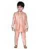 DOTSON Full Sleeves Kurta With Seamless Stripe Pattern Embroidered Jacket & Pyjama - Peach