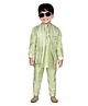 DOTSON Full Sleeves Kurta With Seamless Stripe Pattern Embroidered Jacket & Pyjama - Green