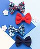 Knotty Ribbons Set Of 4 Floral Printed Alligator Bow Hair Clips - Dark Blue Red