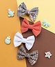 Knotty Ribbons Set Of 4 Floral Printed Alligator Bow Hair Clips - Peach & Grey