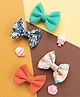 Knotty Ribbons Set Of 4 Floral Printed Alligator Bow Hair Clips - Orange & Green