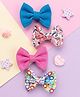 Knotty Ribbons Set Of 4 Flower Printed & Solid Alligator Hair Clips - Pink Blue