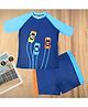 Yellow Bee Raglan Half Sleeves Car Printed Two Piece Swimsuit - Blue