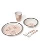 Mi Arcus Baby 100% Melamine Dinner Set, Bunny Print, Pack of 5,Plate,Bowl,Glass,Fork,Spoon - Peach, Suitable for Ages 6 Months+