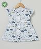 The Boo Boo Club Pure Organic Muslin Cotton Cap Sleeves All Over Summer Cloud & Star Printed Dress - Blue