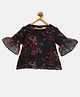 KIDSDEW Three Fourth Sleeves Floral Printed Top - Black