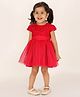 KIDSDEW Cap Sleeves Flower Applique Party Dress - Red