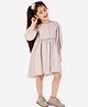 KIDSDEW Puffed Three Fourth Sleeves Accordion Pleated & Ruffle Detailed Fit & Flare Dress - Grey