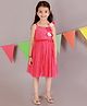 KIDSDEW Sleeveless Yoke Embroidered & Flower Applique Embellished Ruffled Fit & Flare Dress - Magenta Pink