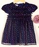 KIDSDEW Puffed Cap Sleeves Seamless Rainbow Heart Foil Printed & Ruffled Bodice Detailed Fit & Flare Dress With Coordinating Headband & Bloomer - Navy Blue