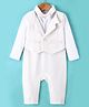 Mark & Mia Full Sleeves Checkered Party Romper with Waist Coat and Bow Detailing - White