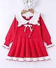 Kookie Kids Full Sleeves Winter Wear Frock With Frill Detailing- Red