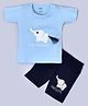 Hrit 100% Cotton Half Sleeves Elephant Printed Tee & Shorts Set - Blue