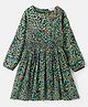 Primo Gino Woven Full Sleeves Frock With Allover Animal Print- Garden Green