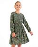 Primo Gino Woven Full Sleeves Frock With Allover Animal Print- Garden Green