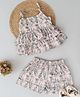 Qvink Sleeveless Floral Printed Ruffled Frilled Top With Coordinating Shorts - Pink