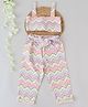 Qvink Sleeveless All Over Ikat Style Chevron Design Printed Back Tie Up Crop Top With Coordinating Culottes - Multi Colour