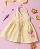 Nauti Nati Sleeveless Tattersall Checkered & Gardening Flower Embroidered Fit & Flare Dress - Yellow