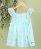 Nauti Nati Cap Sleeves Smocked Yoke Detailed & Flowers Embroidered A Line Dress - Blue