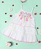 Nauti Nati Sleeveless Tassel embellished & Floral Embroidered Layered Dress - White