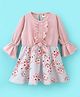 Dew Drops Cotton Woven Full Sleeves Frock with Floral Print - Peach