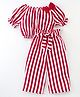 CrayonFlakes  Half Sleeves Bow Embellished & Awning Striped Top With Coordinating Belted Pant - Red