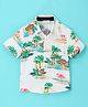 CrayonFlakes Sea Life Theme Half Sleeves Beach View With Flamingos Printed Shirt - Off White