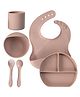 Baybee Tableware Silicone Suction Plate for Kids with 6pcs Baby Feeding Dinner Set, Bowl, Bib, Water Cup, First Stage Spoon & Fork - Pink