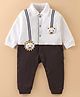 Child World Interlock Cotton Knit Full Sleeves Party Rompers with Bow & Bear Applique - Brown