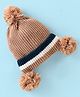 Babyhug Striped Woollen Cap with Pom Pom - Beige