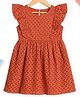 Charkhee Fril Cap Sleeves Seamless Cutwork Designed & Schiffli Embroidery Detailed Fit & Flare Dress - Rust Orange