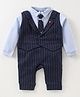 Mini Taurus Full Sleeves Striped Party Romper with Tie - Blue