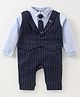 Mini Taurus Full Sleeves Striped Party Romper with Tie - Blue
