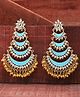 Yellow Chimes Chandbali Earrings Ethnic Gold Plated Kundan Studded Moti Layered Chand Bali - Blue